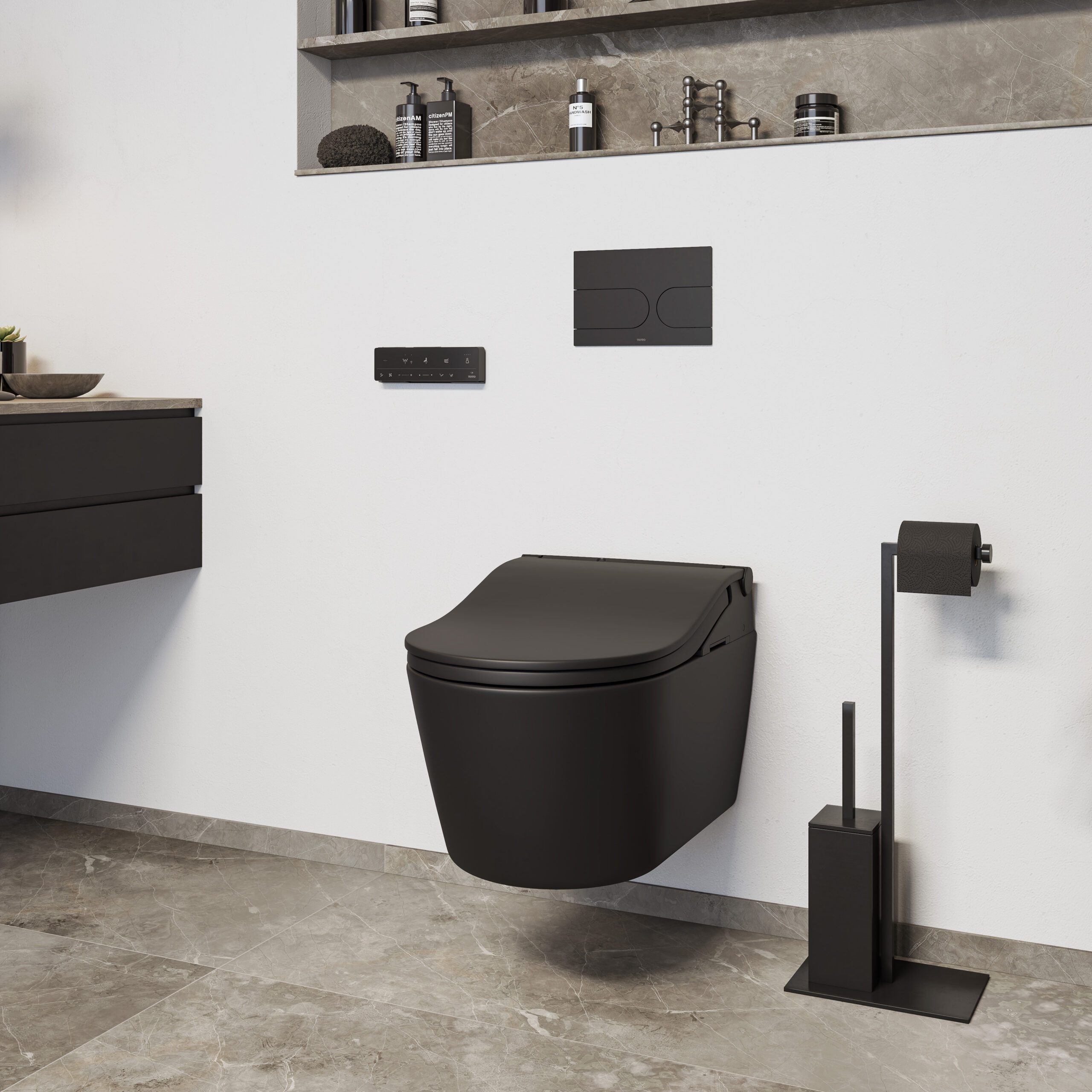 Washlet RW matt-must vannitoa interjööris